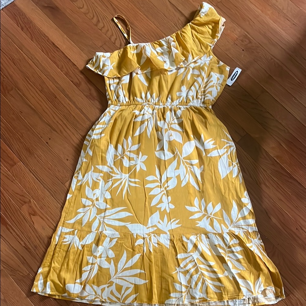 Old Navy Yellow and White One-Shoulder Dress